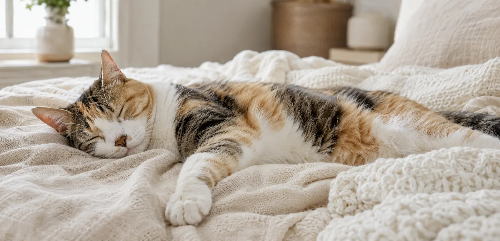 A peaceful cat resting comfortably at home